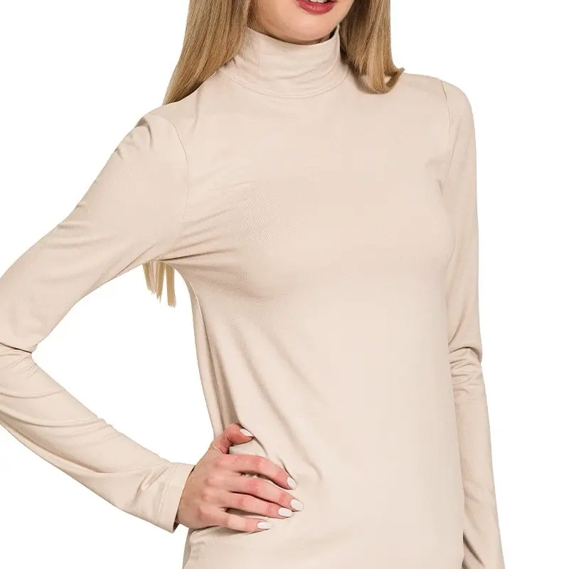 Turtle Neck for Women - Beige Long Sleeve Top for Women's Wear