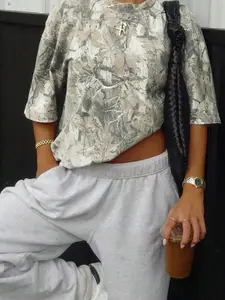 Women's Camo Print Round Neck Tee, Vintage Trendy Casual Streetwear Short Sleeve T-shirt for Daily Wear, Ladies Summer, Womenswear, Top