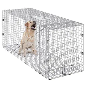 Humane Animal Trap 42", Cat Trap Galvanized Iron, Folding Animal Cage for Raccoons, Dogs, Foxes 42 inch