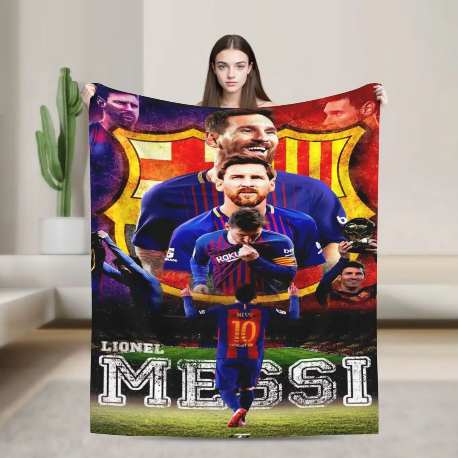 Messi Football Player Themed Intense Nacho Printed Flannel Blanket Flat Weave Wrinkle Resistant Breathable All Seasons Soft Lightweight Durable Plush Thin Quilt 50x60 Medium 80x60 Max for Bed Travel Ideal Fan Gift