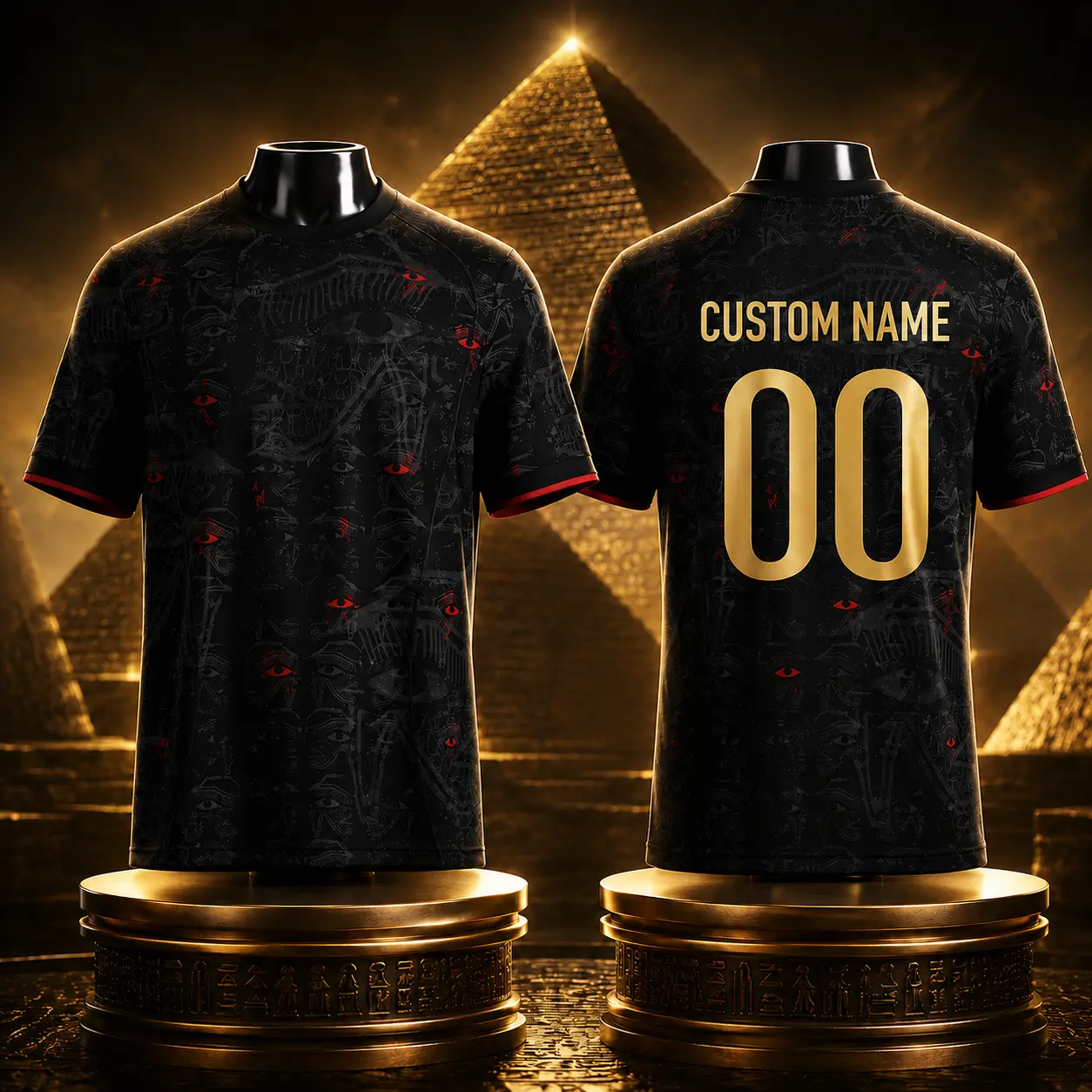 Egypt Heritage Football Jersey, Unisex Polyester Athletic Top with Ancient Artwork Print, Customizable Name and Number, Regular Fit, Soccer Fashion, Watch Party