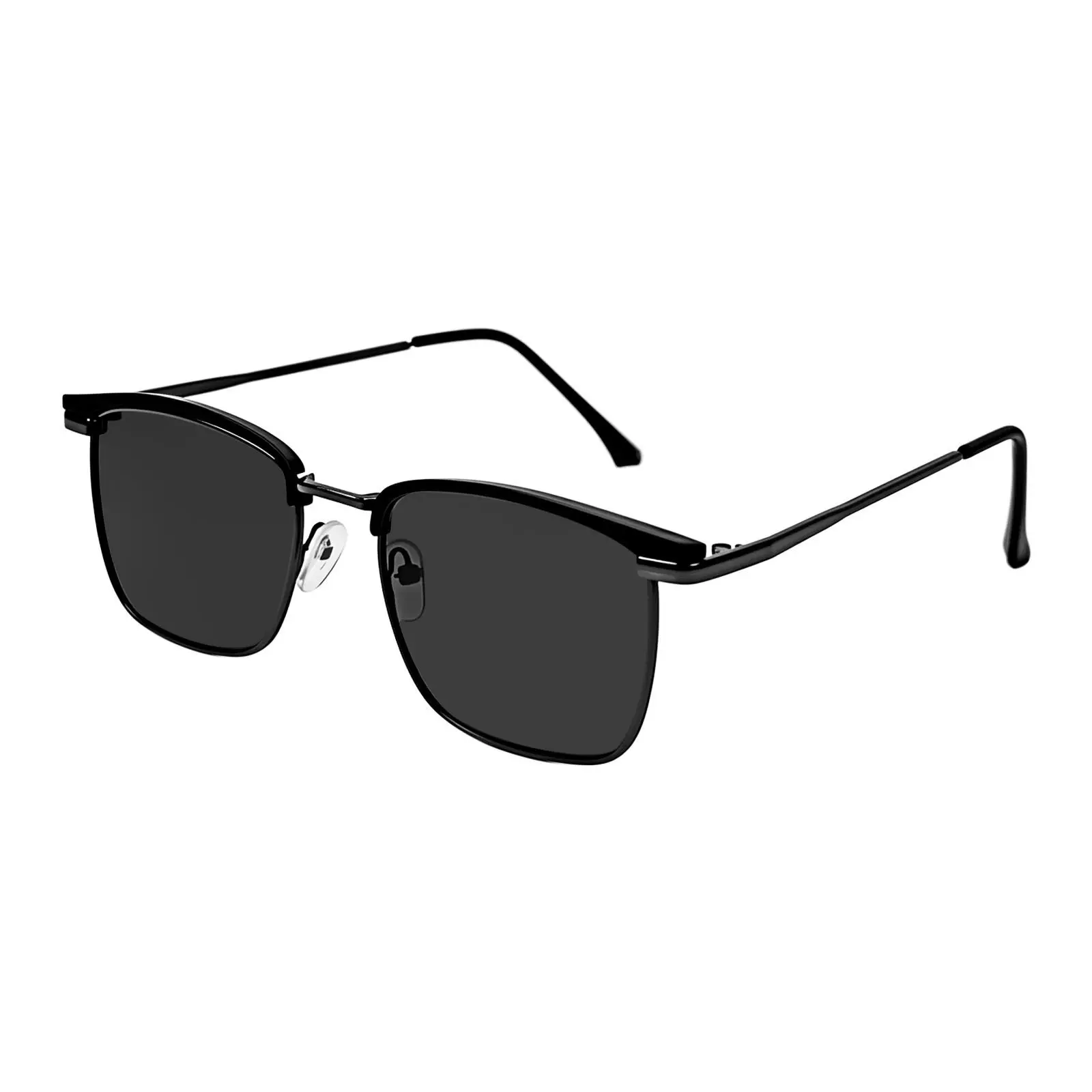 OIDEA Semi-Rimless Metal Sunglasses for Men Women, Polarized UV400 Square Driving Sunglasses, Lightweight Business Shades in Black and Black Gold