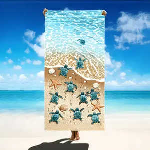 1pc, Oversized Microfiber Beach Towel with Cute Sea Stars and Turtles Graphic Pattern - Lightweight and Modern, 60*30inch