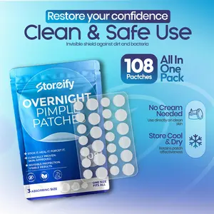 Storeify 108 Count Pimple Patches for Face Hydrocolloid Acne Zit Covers with Tea Tree & Salicylic Acid 3 Sizes Easy Application Aesthetic