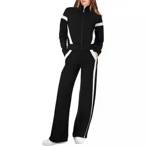 Women’s Two-Piece Sweatpants Outfit – Matching Sweatshirt and Wide-Leg Pants Tracksuit