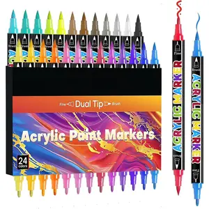 24 Colors Dual Tip   Markers,   Marker  Pens for Rock Painting, Canvas, Stone, , Glass, Coloring, Easter Basket Stuffers, DIY Crafts & Art Supplies