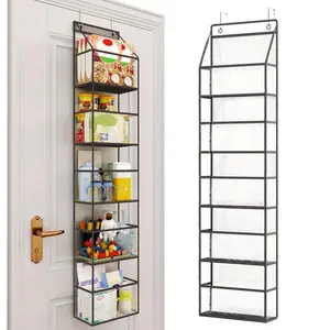 5-Tier Gray Over The Door Pantry Organizer With Clear Pockets - Space-Saving, Effortless Organization Racks Nature