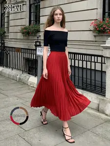 Women's Solid Color Pleated  Skirt, Elegant Formal Long Skirt for Work Office Business, Ladies Summer Clothes