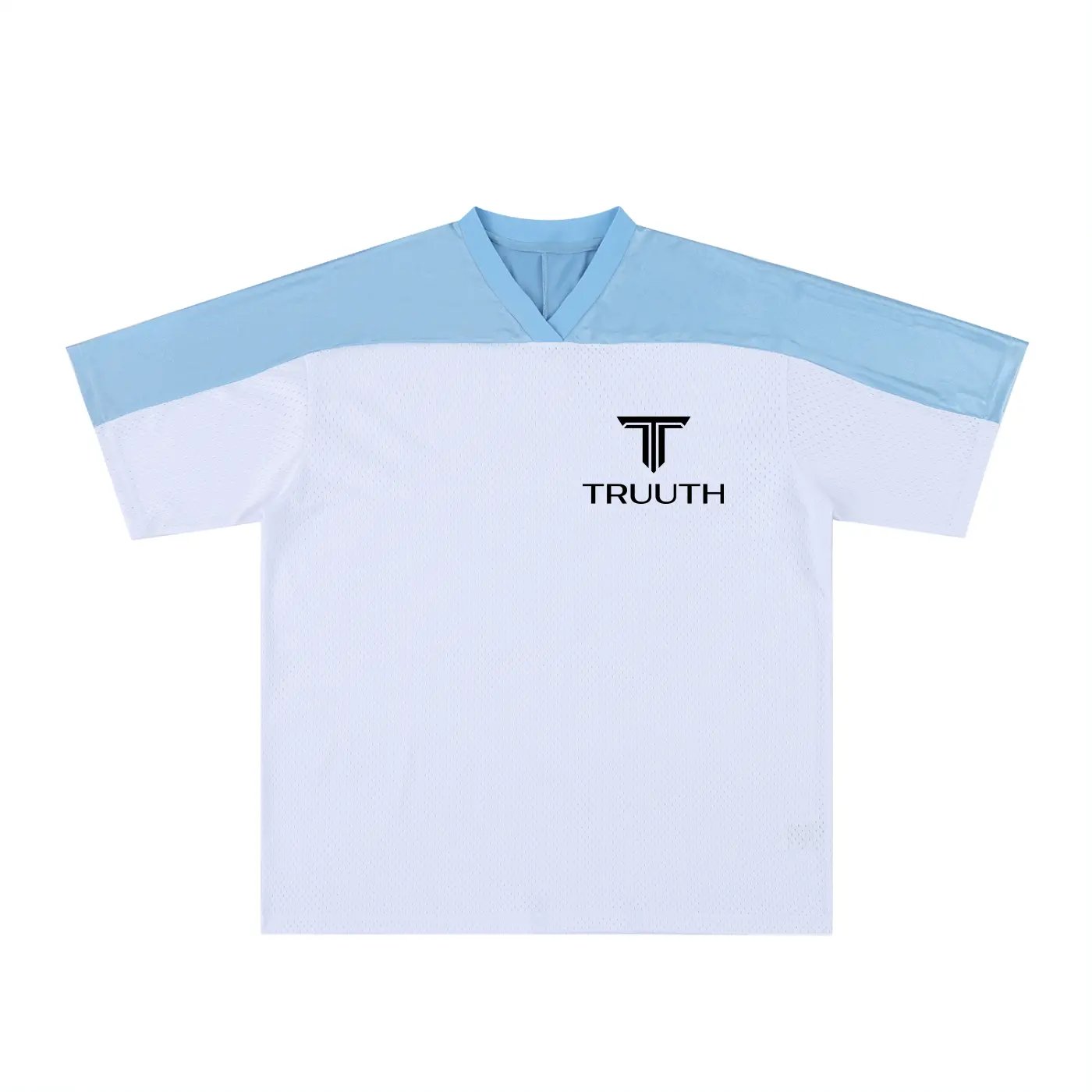 Oversized V-Neck Soccer Jersey, Unisex Sporty Chic Patchwork Mesh Polyester Top for School and Daily Casual Wear, Short Sleeve Tops, Football Fashion, Patchwork Look, Unisex Fit, Mid Long, Raglan Sleeve, M, Multi-Size, Do Not Dry Clean, Polyester Fabric,,