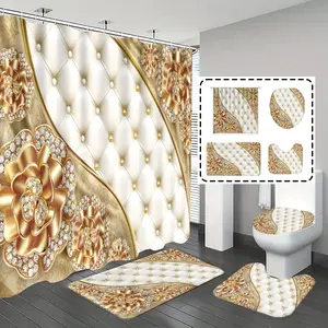 [Popular Choice]1pc/4pcs, bathroom curtains shower, bathroom set, shower curtains, Shower Curtain Sets, bathroom rug, home decoration, bathroom mat, retro floral patterns, simple and luxurious theme decoration, bathroom set, and 12 hooks are given away.