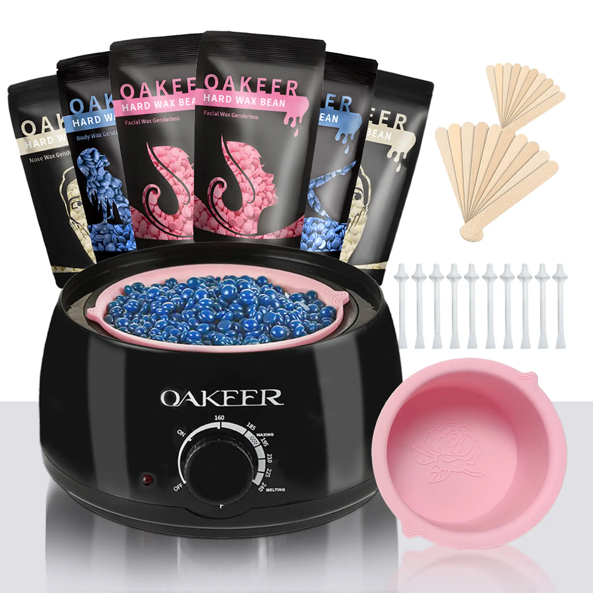Viilife Oakeer Waxing Kit for Hair Removal, At-Home Wax Warmer with Easy-Clean Silicone Bowl, 6 Hard Wax Bags&, Bikini & Face Hair Removal | Sensitive Skin Wax Beads with Prep & Aftercare Sprays & 62 Accessories for Women & Men, Wax Hair Removal