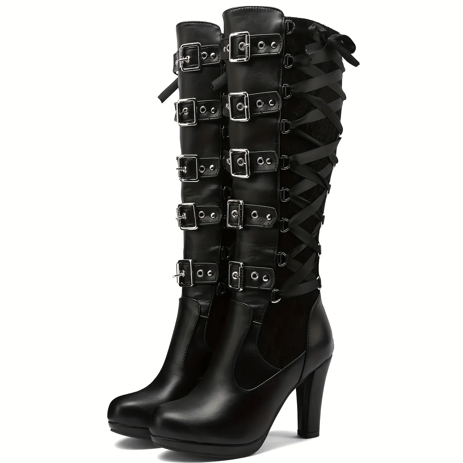 Women's Lace Knee-High Combat Boots with Buckle Strap, Chunky Heel and Side Zipper-Versatile Punk Style Platform Boots, Suitable for Dress and Casual Wear - TikTok Shop Women's Lace Knee-High Combat Boots with Buckle Strap, Chunky Heel and Side Zipper-Versatile Punk Style Platform Boots, Suitable for Dress and Casual Wear - TikTok Shop