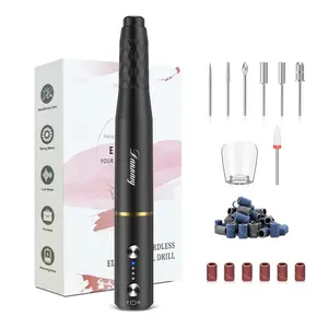 Professional Electric Nail Drill Rechargeable Cordless Manicure Kit with 6 Metal & 1 Ceramic Bits Adjustable Speed 5000-20000RPM for Home Salon Use