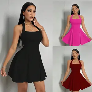 Y2K Sexy Backless Halter Neck A-Line Mini Skirt Dress