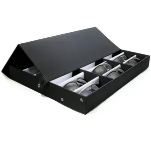 18 Sunglasses Storage Box Glasses Display Tray with 18 Independent Compartments Metal Snap Design Foldable Cover for Eyewear Protection