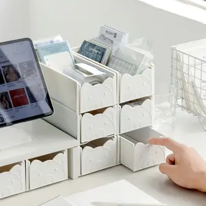 Cute Stackable Drawer Desktop Storage Box, Small Card Organizer, Desk Organiser, Desk Accessories for Office Supplies, Makeup, Headphones, Data Cables