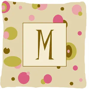 212 MAIN Initial Letter M Monogram Tan Dots Heavyweight Fade-Resistant Fabric Pillow - Bedroom Decorative Accessories, Girly Indoor/Outdoor Soft Furnishing