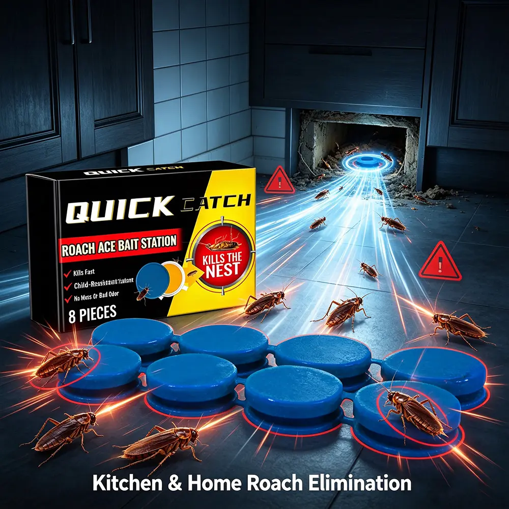 8-Piece Cockroach Bait Stations with Corn Starch, Fast-Acting Nest-Killing Odor-Free Insect-Control Traps, Child & Pet Safe Home Supplies for Indoor Cockroach Pest Control, Multi-Surface Deep Cleaning Foam Spray with Nanodrain Cleaner