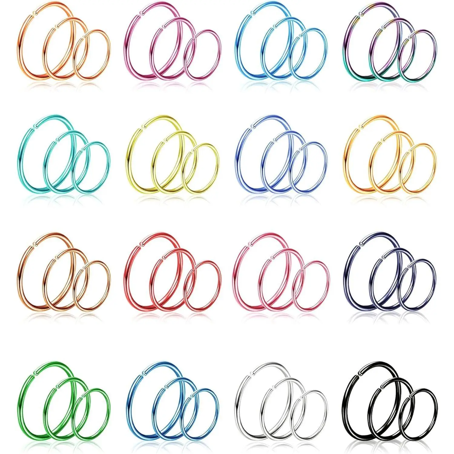 FLORIDECO 48Pcs 316L Stainless Steel 20G Unisex Minimalist Nose Hoop Rings, Thin Easy-Insertion Jewelry Kit with Helix Pierced Ring for Septum Daily Wear