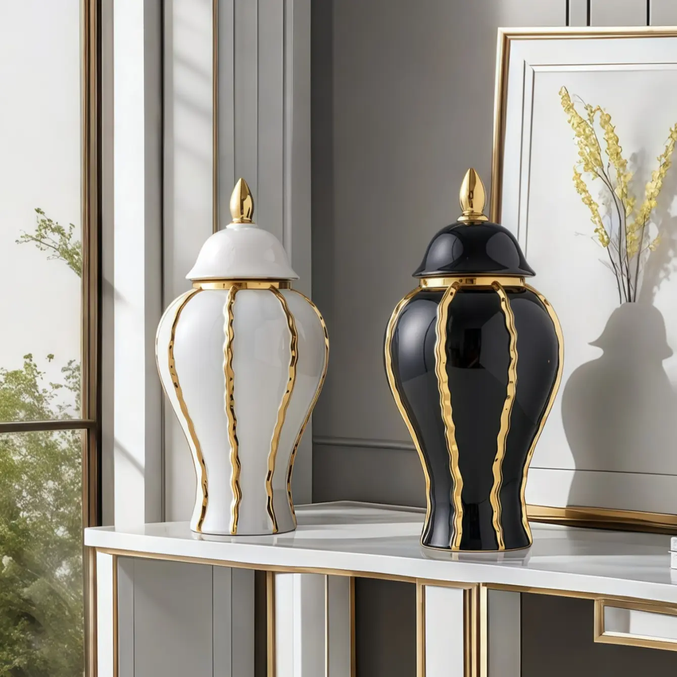 Ceramic Vase with Edge, Elegant Decorative Flower Pot, Lid Included, Water Fillable, Perfect for Home & Office, Modern Ceramic Vase, Modern Plant Vase, Table Decor, Flower Vases