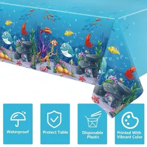 1 pc Table cloth plastic galaxy print, ocean creatures and astronauts themed