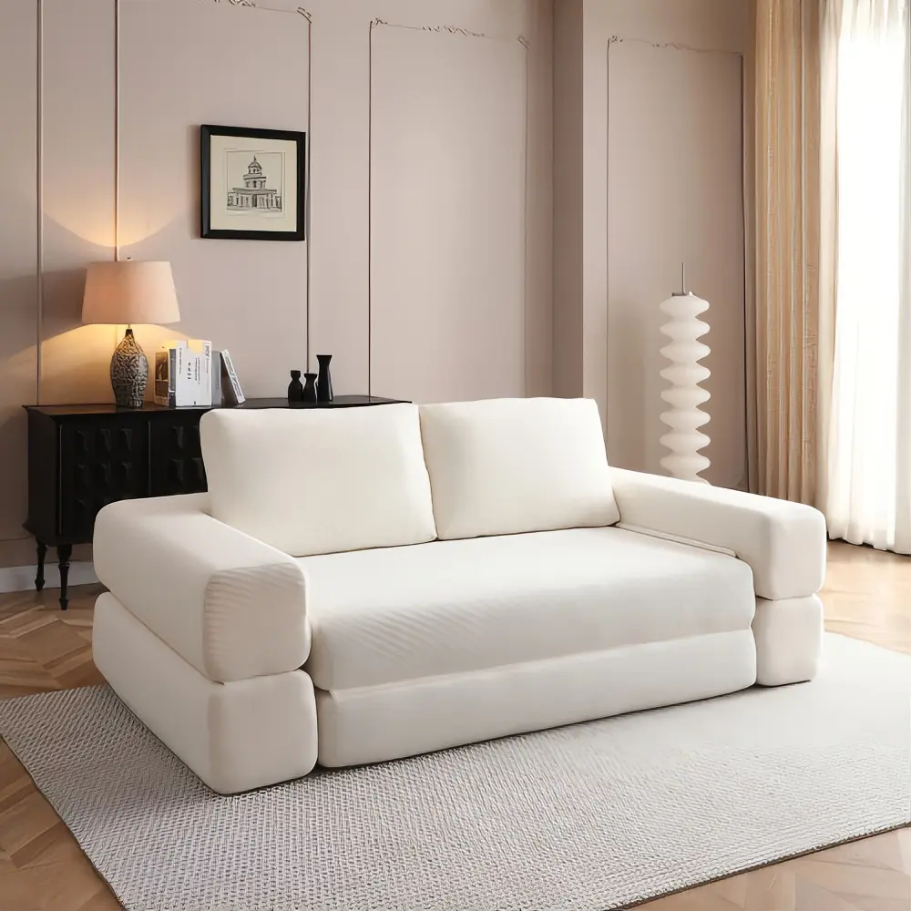 Bellemave 81 In 3-in-1 Convertible 2-Seat Corduroy Couch, Folding Floor Sofa Bed with Pillows, Boneless Full Mattress Futon Sleeper for Living Room, Bedroom, Two Seats