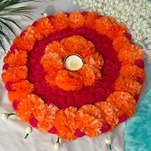 Elegant Marigold Rangoli Mat with Tealight Holder | Festive Diwali & Pooja Decor | Cherished Gift for Weddings & Housewarmings