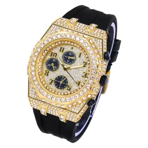 Men’s Iced-Out Octagon Quartz Watch | 43mm Silicone Strap