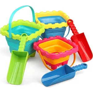 7 PCS Castle Foldable Beach Sand Buckets Toy Set with Shovels Scoop Sifter for Kids, 3L Silicone Collapsible Bucket Pails for Toddler, Summer Toy, Sandbox Kit Camping Gear Beach Essential Gift