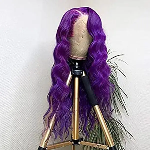 Women's Purple 13x3 Lace Front Synthetic Costume Wig - 22in Water Wave, 150 Density, Natural Middle Part, Adjustable Straps, Female Halloween Party Wear