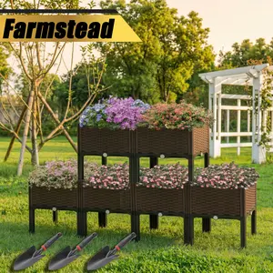 1/2/3 Tier Raised Bed Planter with Drainage System, Suitable for All Weather Conditions, Balcony Planter, Flower Pot, Lawn, Outdoor Railing Flower Box, Rectangular Planter, and Creative Christmas Flower Arrangements