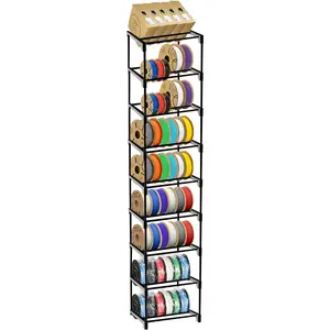 9-Tier Ribbed Adjustable Metal Rack Printer Filament Storage Organizer, High-Strength Carbon Steel & Plastic Spool Holder, Holds 54 1kg Spools, Space-Saving, Customizable, Tool-Free Assembly