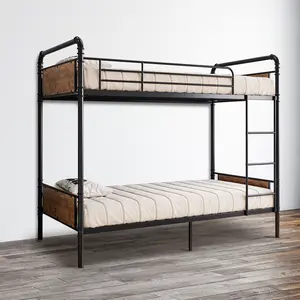 Modern Twin over Twin Bunk Bed with Metal and MDF Frame Space Saving Double Bunk Bed for Kids Teens Siblings Room Heavy Duty Platform Bedstead with High Guardrails Built-in Ladder No Box Spring Needed Small Space Apartment Furniture