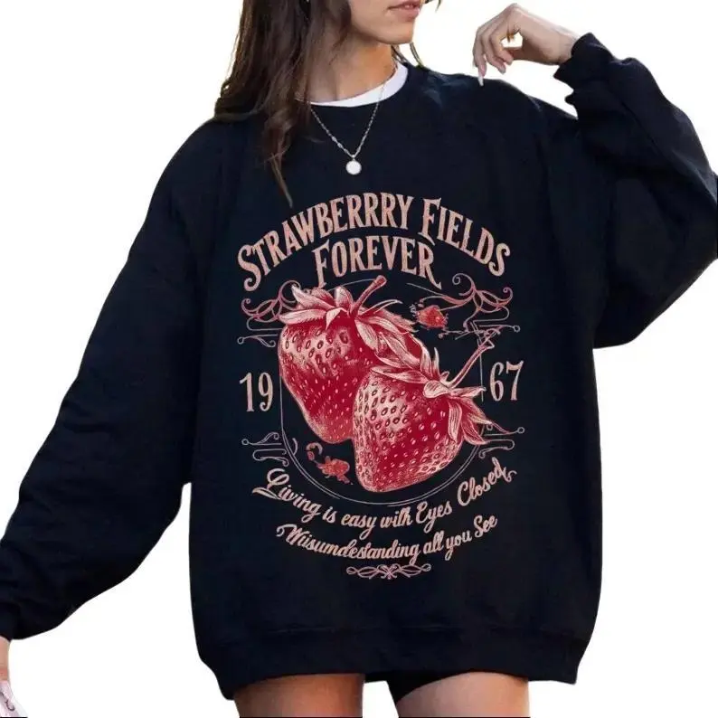 Vintage Strawberry Fields Forever Sweatshirt, Retro 1967 Beatles Inspired Crewneck, Aesthetic Graphic Pullover, Cozy Gift For Music Lover, Hottrend