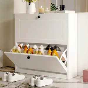 VOWNER Shoe Cabinet with 2 Flip Drawers, Freestanding Shoe Storage Cabinet with Adjustable Shelf & Anti-Tipping Device, Shoe Rack for Entryway, Hallway, Living Room