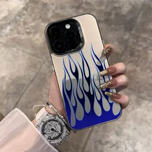Blue Flame Pattern Anti-Drop Matte Full Cover Phone Case for Apple, Compatible with iPhone 17 16e 16 15 14 13 12 Mini Pro Max Air X XR XS Max 8 7 Plus