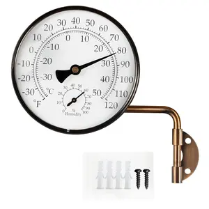 4-Inch Outdoor Thermometer and Humidity Gauge, Window Thermometer for Outside Temperature and Humidity , Brass Analog Dial, -Free for Patio, Garage, Greenhouse, Garden, Wall