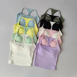 Sports and Fitness Vest with Chest Pad Summer Shockproof Beauty Back Nude Feeling Suit Pilates Training Yoga Top Yoga Clothing