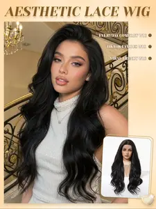 28" Black Body Wave Wig | 13x4 HD Lace Front Heat Resistant Synthetic Wig for Daily Wear, Natural Looking Wigs