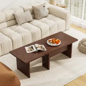 COSTWAY - Modular Coffee Table Set of 2 L Shaped Center Tables for Small Space-Walnut