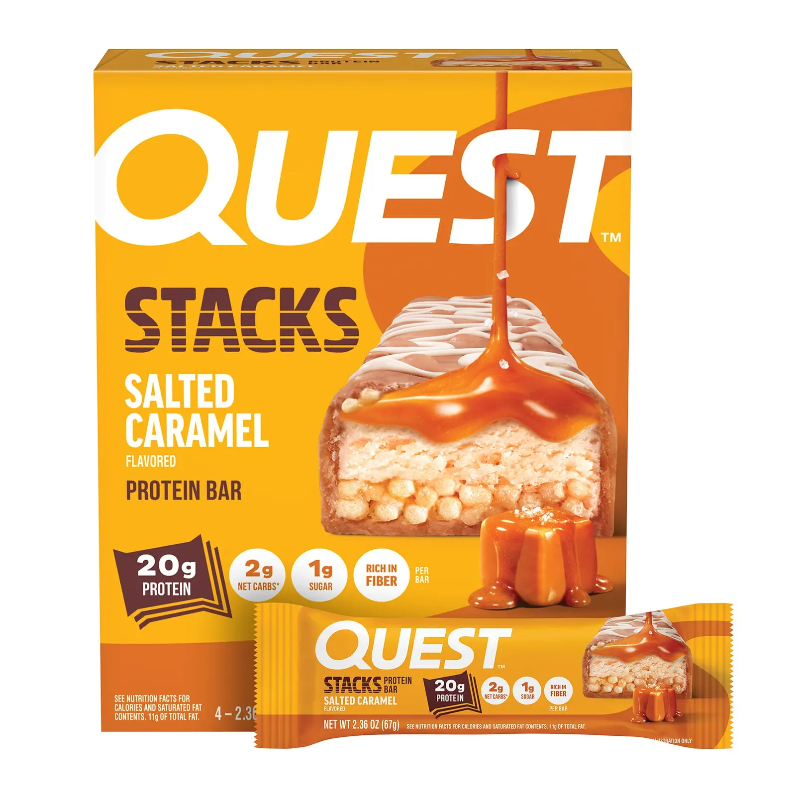 Quest Nutrition Stacks, Protein Bar, Salted Caramel, 4 Bars, 2.36 oz (67 g) Each