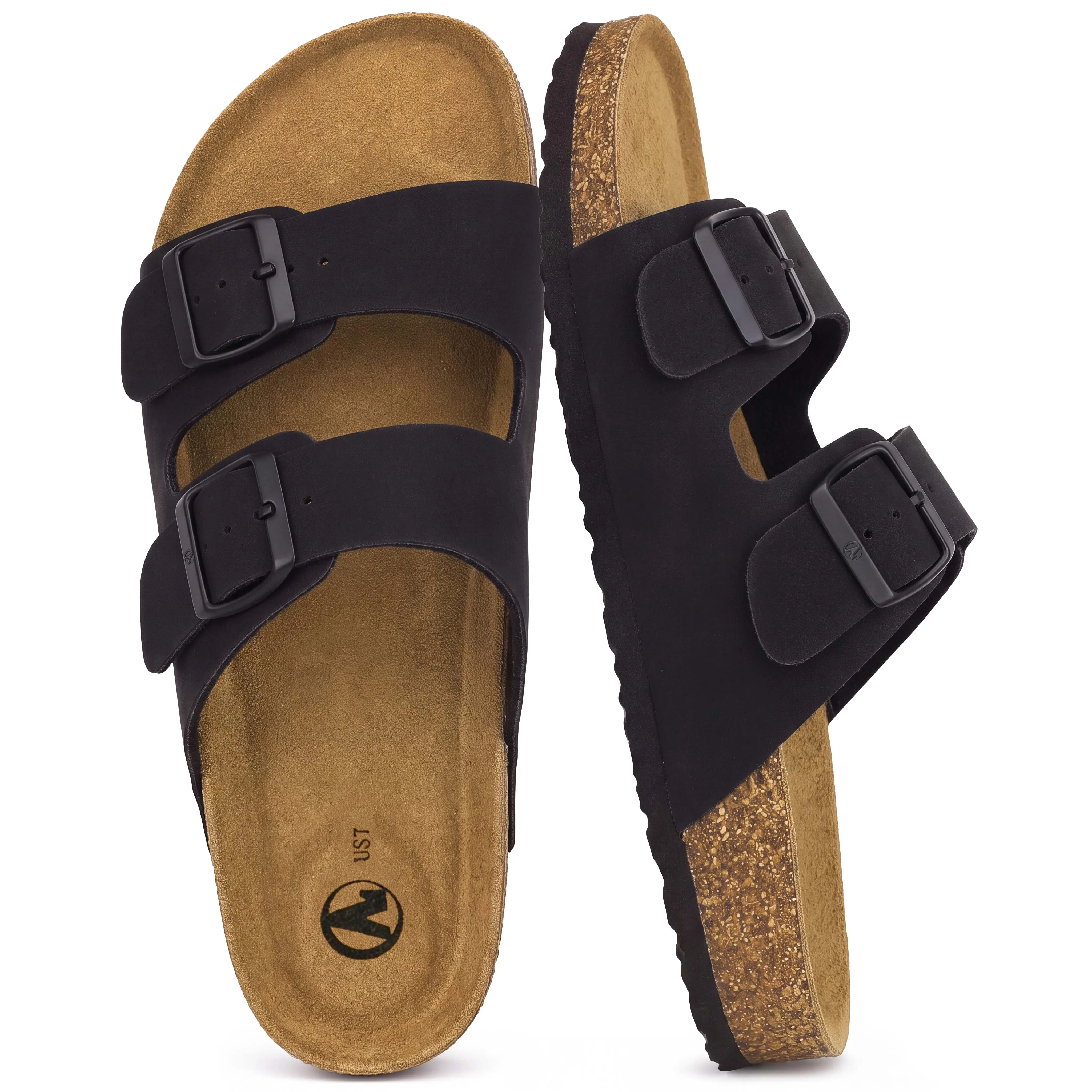 N Women's Double Buckle Slides with Supportive Cork Footbed, Comfortable Flat Walking Shoes for Summer, Slides For Women