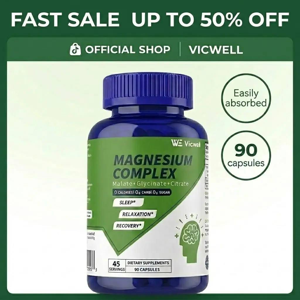 VICWELL 1530mg Magnesium Complex ，Ultimate Magnesium Supplement  45 Servings, 90 Capsules - Supports Brain, Muscle, Bone, Mood, and Energy Health  Sleep Support & Mental Clarity Muscle Recovery & Energy Boost