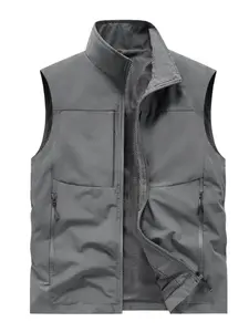 Men's Lightweight Outdoor Vest, Waterproof Stand Collar Jacket with Multiple Pockets, Sleeveless Jacket for Hiking, Fishing, Travel
