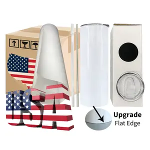 50pcs 20oz White Sublimation Flat Edge Skinny Tumblers Seamless Stainless Steel Vacuum Insulated Straight Tumbler With All Accessories Drinkware Flasks Bottled Water Bottles Mug Portable Plastic Lid Straw