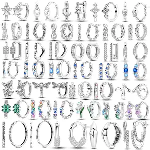 100% Genuine 925 Sterling Silver Original Sparkle Zircon Earrings Shine Stone Round Hoop Earrings For Women Luxury Jewelry  Gift