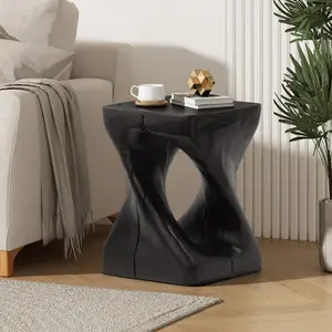 11.75*11.75*16 Inch Spiral Hollow MGO Side Table, Imitation Wood Grain Art Accent Table, 200LBS Weight Capacity Indoor Outdoor No Assembly End Table