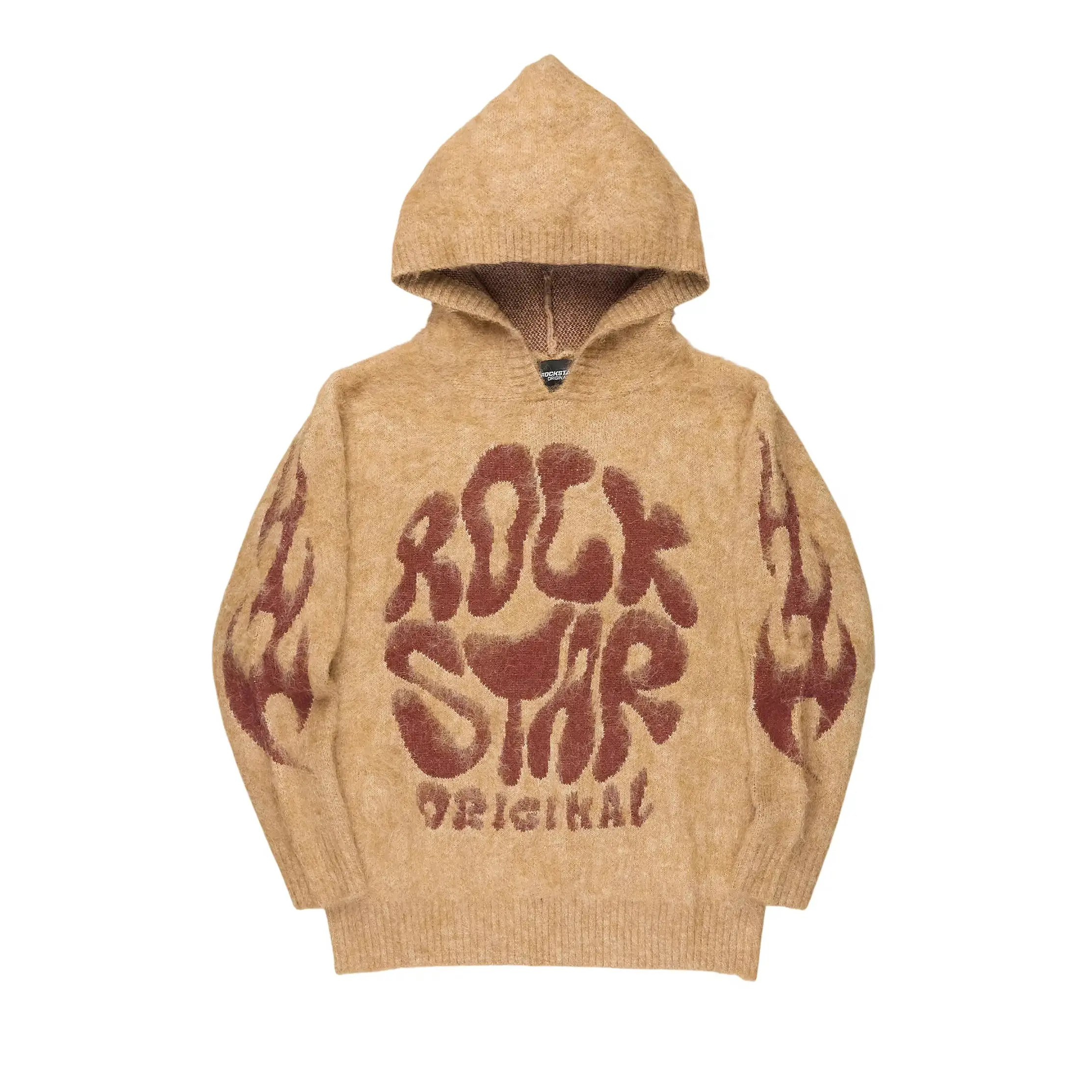 Hakon Beige Graphic Knitted Hoodie