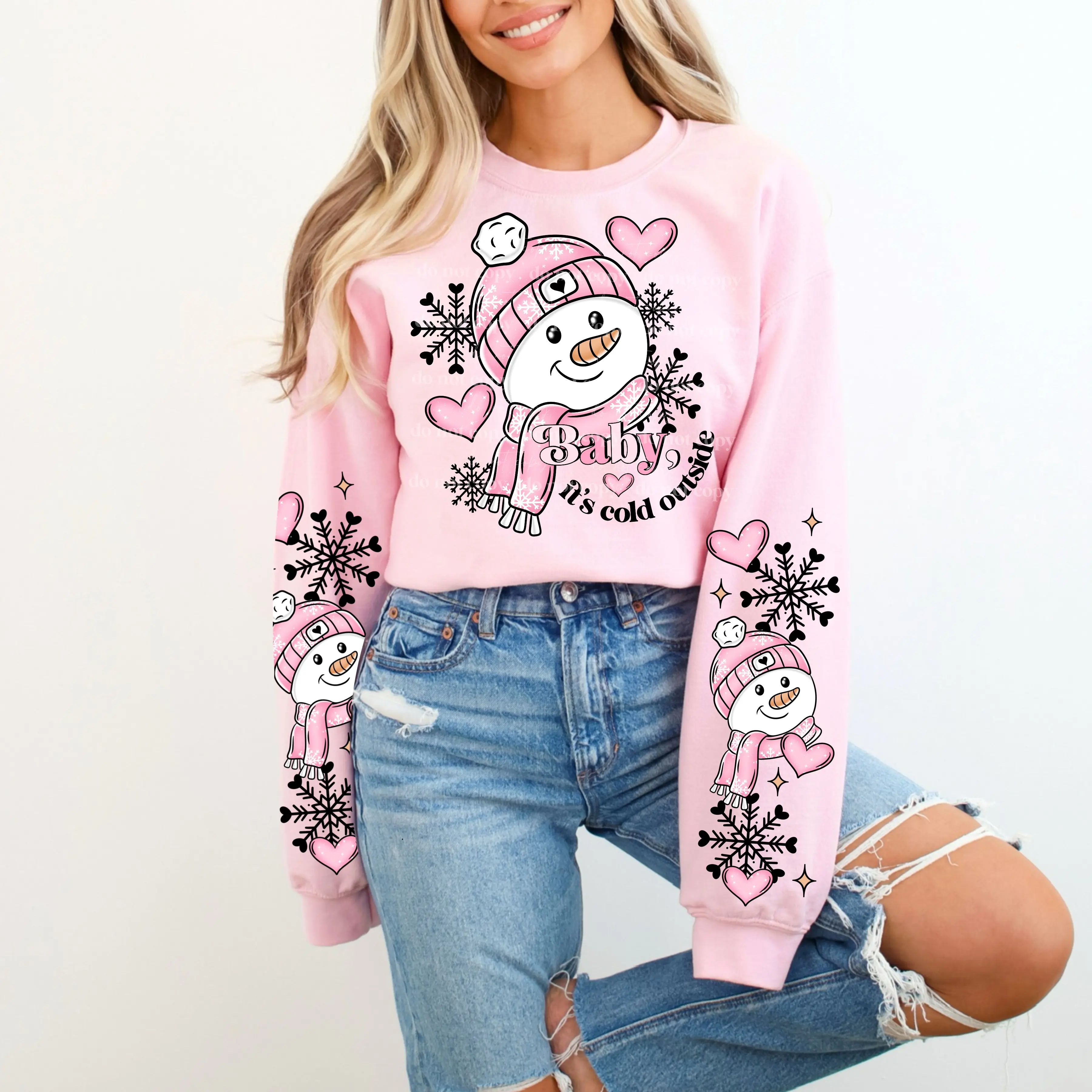 Pink Baby its cold Outside Snowman Comfort Colors Women's Graphic T-Shirt  or crewneck or hoodie- christmas Comfort Colors - Original, Fit Cotton Top Womenswear Underwear