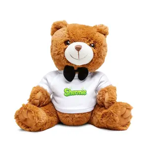 Teddy Bear with T-Shirt plush toy | brown bear wearing white tee and bow tie
